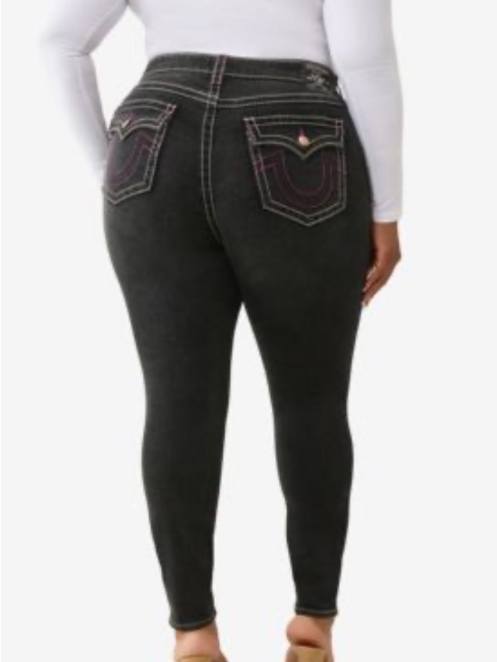 True Religion Black Jennie Curvy Mid Rise Super Skinny Womens Size 36 Red Stitch - Picture 2 of 8